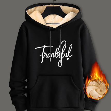 Winter Lambswool Hoodies Thicken Warm Windproof Sweatshirts Print Hooded Pullover Loose Men Women Winter Hoodies Black