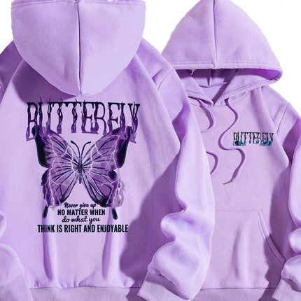 Never Give Up Butterfly Picture Print Girls Hoodie Spring Autumn Wide Ladies Loose Casual Hooded Sportswear Basic Clothing