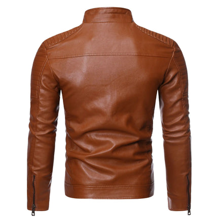 Spring and Autumn men's standing collar multi pocket leather jacket PU leather work clothes outdoor motorcycle riding clothes