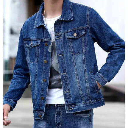Summer New Men Pure Colour Denim Jacket Single-breasted Lapel Daily Casual Coats