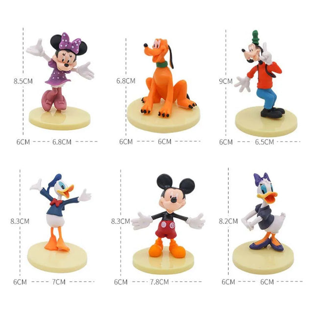 6Pcs/Set Disney Cartoon Action Figure Doll Anime Mickey Mouse Minnie Donald Character Model Toy Car Decoration Kids Xmas Gifts