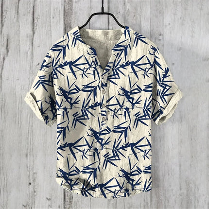 Men's and women's fashion summer casual St. Patrick's Day print Hawaiian linen V-neck shirt men's vacation seaside casual chen