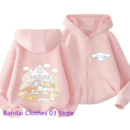 Cute Sanrio Zipper Hoodie 2 to 12 Year Girl Sweatshirt Autumn and Winter Long Sleeve Harajuku Jumper Series Sewing Casual Hoodie