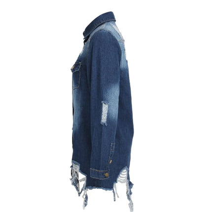 Women Jeans Jackets Spring Summer Ripped Denim Vintage Casual Denim Jacket Long Sleeve Female Chic Coat Streetwear 2024