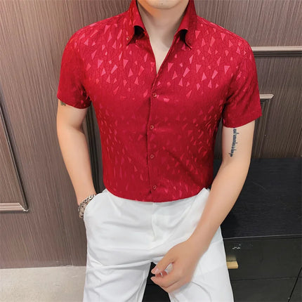 2024 Summer Fashion Printed Shirts High Quality No Ironing Slim Fit Short Sleeve Social Formal Shirt Club Outfits Tuxedo 4XL-M