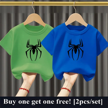 2pcs/Set Summer Boys Cotton T Shirt Two Piece Set Cartoon Spider Kids Casual Outfits Child Best Friend Short Sleeved Party Tops