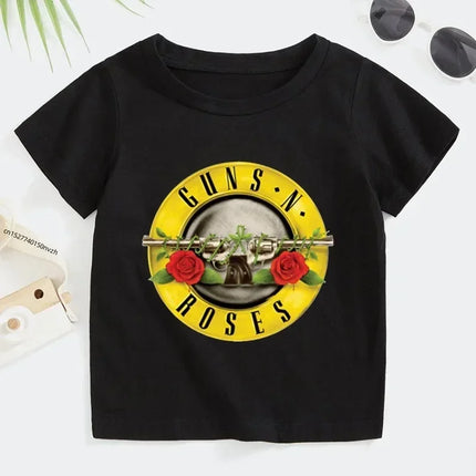 Rock Printed T-shirt Summer Rock Band Gun N Roses Children's Tshirt Boys Girls Kpop Music Short Sleeve Tops Kids Casual Clothes