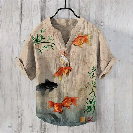 Men's short-sleeved tops 2024 summer casual T-shirts with underwater creatures jellyfish 3D pattern printing, fashionable linen