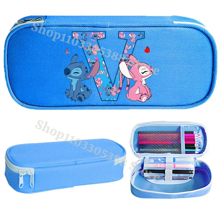 Disney Stitch Pencil Case for Students Anime High-capacity Letter A-Z Pen Bag Boys Girls Stationery Storage Box School Supplies