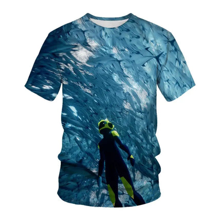 2022 Dive into the sea Underwater T shirts Diving Fish Men Women Casual Fashion Tshirt Short Sleeve Streetwear Tees Top Clothes