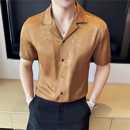 New Chinese Jacquard Shirt Luxury Men Elegant Print Slim Fit Casual Prom Social Shirts High Quality Summer Short Sleeved Tuxedo