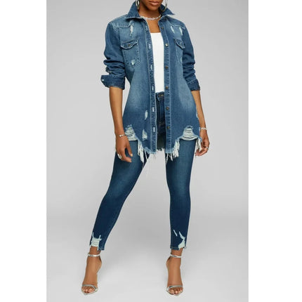 Women Jeans Jackets Spring Summer Ripped Denim Vintage Casual Denim Jacket Long Sleeve Female Chic Coat Streetwear 2024