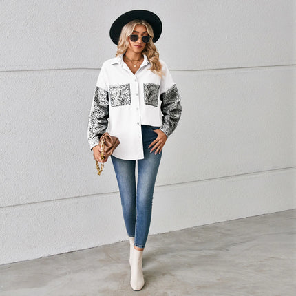 Washed Denim Jacket For Women Blouse Tops Long Sleeve Leopard Print Lady Shirt Casual Pocket Spring Women's Jean Cardigans