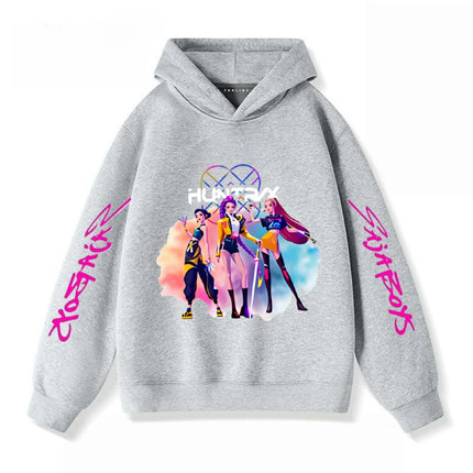 Gray Hoodies Trendy Casual Clothing Long Sleeve For Girls Child K-pop Demon Hunters Clothing Toddler New Printing Hooded Tops