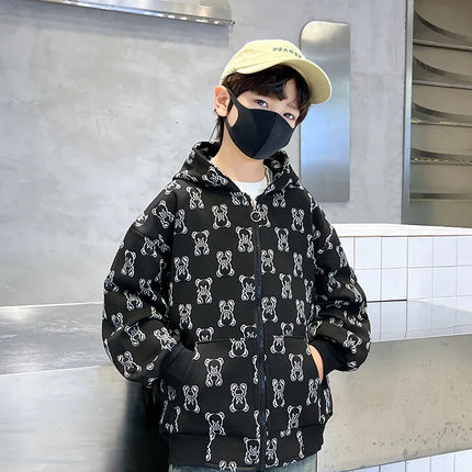 Spring Autumn Boys All-Over Printed Zip Sweatshirt Jackets School Kids Track Hoodie Coat Child Outfit Tops Workout Jumper 3-14Yr