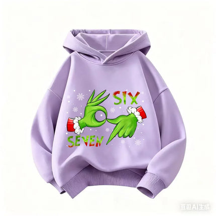 Unisex Cute Six Seven Hoodie, Crew Neck Hoodies for Boys and Girls, Children's Clothing, Funny Brainrot 67 Sweatshirts