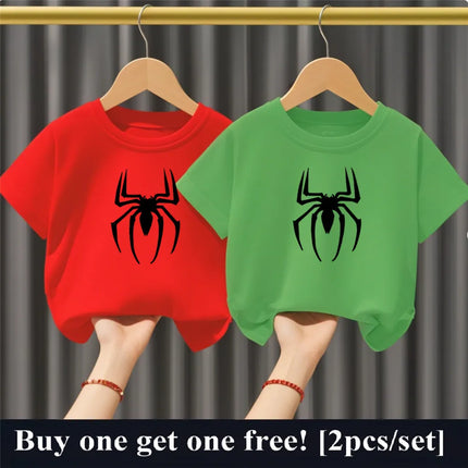 2pcs/Set Summer Boys Cotton T Shirt Two Piece Set Cartoon Spider Kids Casual Outfits Child Best Friend Short Sleeved Party Tops