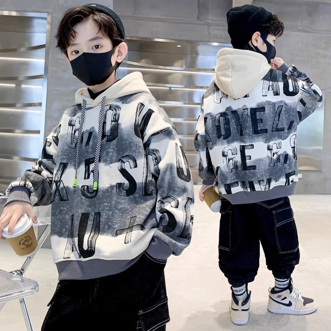 Boys Sweatshirts 2025 Hoodie Autumn Hip Hop Casual Long Sleeve Jackets Children's Clothes Kids Loose Tops Teen 8 10 12 14 Year