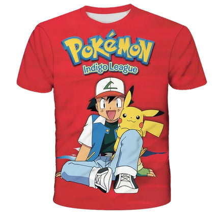 Summer Anime Pokemon Boy T-shirt, Pikachu Children's 3D Fashion Casual Children's Cosplay Clothing, Adult Short-sleeved Yellow