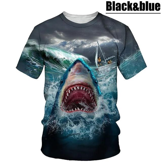 Unisex Fashion 3d Print T-shirt Cool Cartoon Shark Short Sleeve Tees Tops