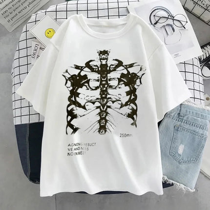 Y2k Harajuku Skeleton Print T-shirts for Cotton Hip Hop Streetwear Women Men T Shirt Summer Ladies Goth Clothes Short Sleeve Tee