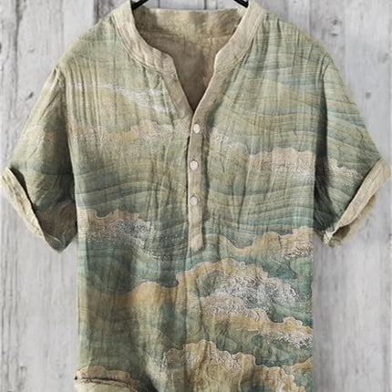 Men's and women's fashion summer casual St. Patrick's Day print Hawaiian linen V-neck shirt men's vacation seaside casual chen