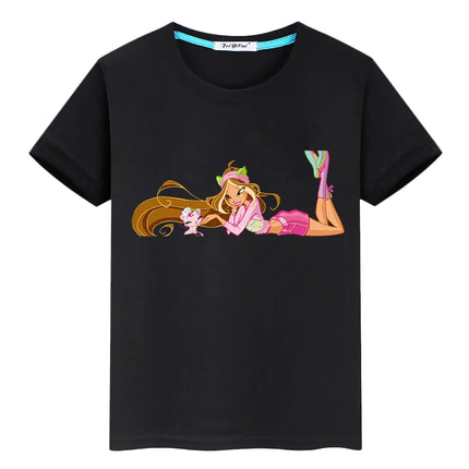 Winx Cartoon print t shirt for kids boy 10year Cute Tops pride tshirt y2k Winx 100%Cotton anime Short  girl clothes baby clothes