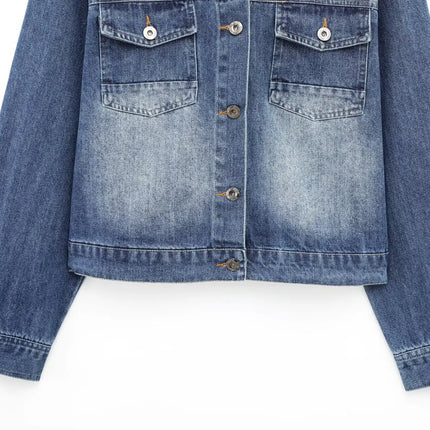 ZMEENNA 2025 Blue Denim Jacket For Women Long Sleeve Button Up Casual Top With Pockets Stylish Fashionable Trendy ZM699