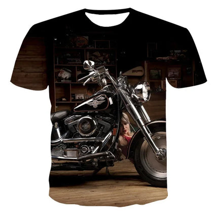 New Heavy Duty Motorcycle Harley Printed T-shirt 3D Men's and Women's Fashion Outdoor Sports T-shirt Summer Casual Cool Personal