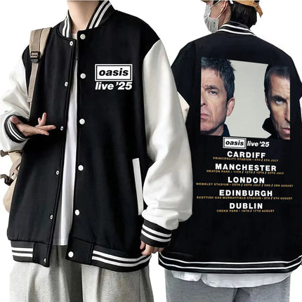 The Oasis Live 25 Tour 2025 Print Baseball Uniform Jacket Harajuku Baseball Jackets for Men Clothing Tops