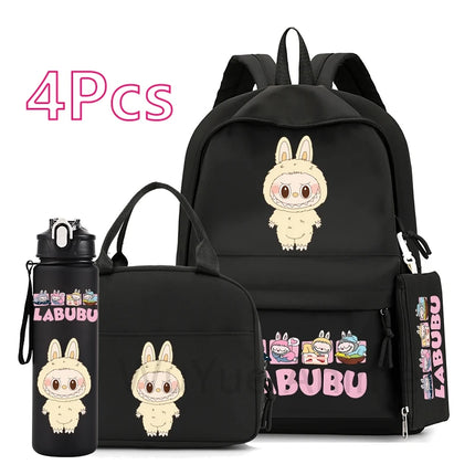 4Pcs/set Cute printed Backpack 750Ml Outdoor Sports Water Bottle Girl Boy Student Schoolbag Child Kid Large Capacity Bookbag