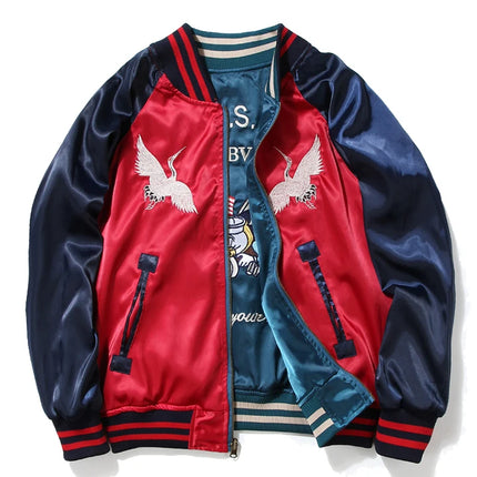 Retro Embroidered Harajuku Sle Double-Sided Jaet Youth Baseball Coat Men Women Autumn Faion Outerwear Stand Fit Long...