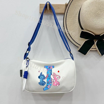 Stitch Fashion Nylon Shoulder Bag for Women Cartoon Letter A-Z Printed Crossboby Bags Girls Portable Simple Zipper Handbag Gifts