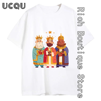 Three Kings with Gifts T-shirt Men Happy Epiphany Cotton Tops Tees Fashion Short Sleeve Clothing Daily Outfit Streetwear