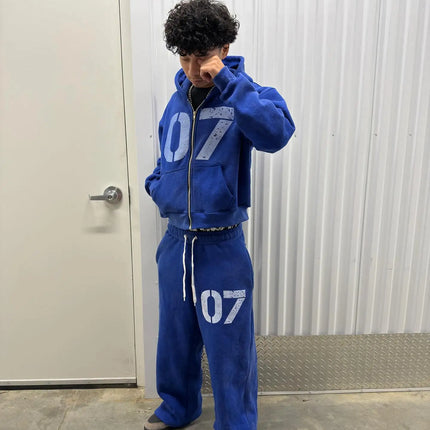 Y2k zipper cardigan fashion 07even hoodies women and men street casual sweatpants set sweatshirts tracksuit men clothing