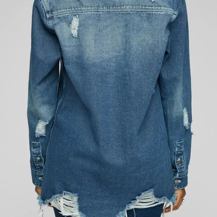 Women Jeans Jackets Spring Summer Ripped Denim Vintage Casual Denim Jacket Long Sleeve Female Chic Coat Streetwear 2024