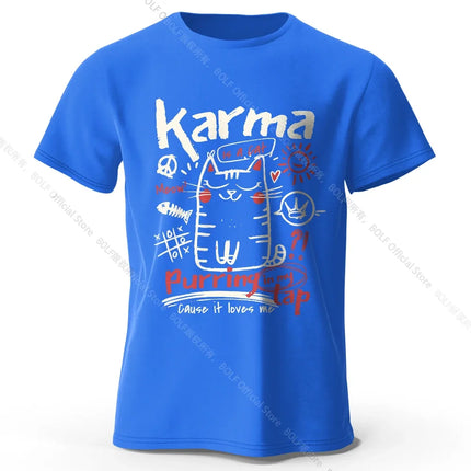 Unisex Japanese Cat T-Shirt 100% Organic Cotton Relaxed Fit Hand-painted Kitten Graphic Tee for Adults Kawaii Style