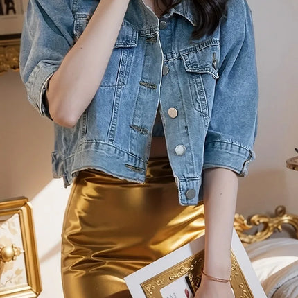 Fashion Womens Retro Denim Jacket Casual Short Denim Cardigan Coat Spring Summer Famale Jeans Jackets Outerwear