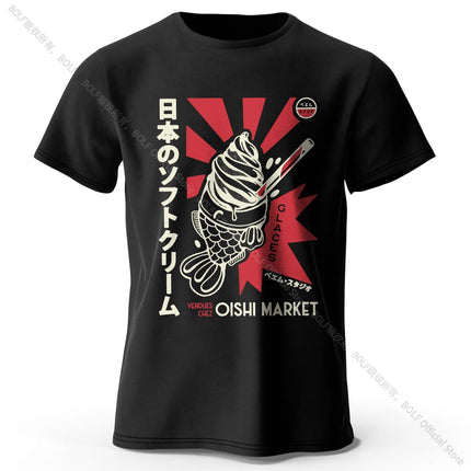 Japanese Foodie Print 100% Cotton T-Shirt, Soft & Breathable Round Neck Short Sleeve Tee, Unisex Cute & Cultural Style