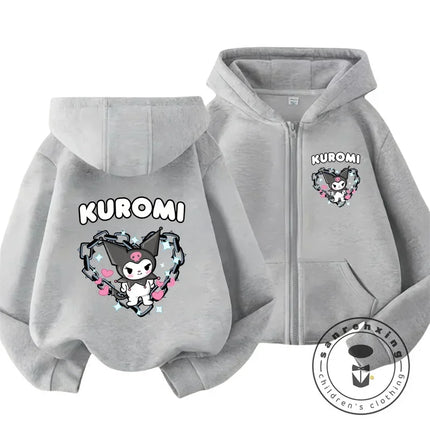 Children's Hoodies Child Sweatshirt Girls Cute Cartoon Hello Kitty Kuromi and Friend Sanrio Animal Printed Kids Zipper Clothes