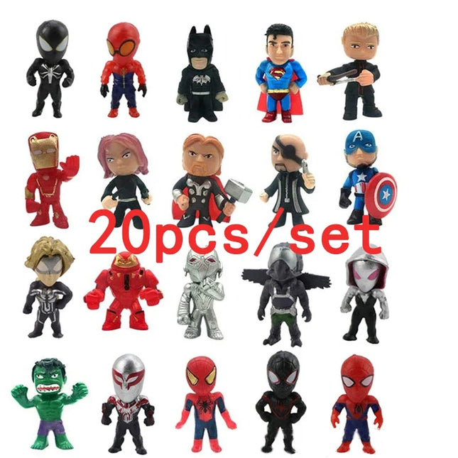Disney 20pcs/set Marvel Avengers Hulk Thor Spider Man venom Captain Decoration action Figure Capsule Toys for kids Xmas Gift