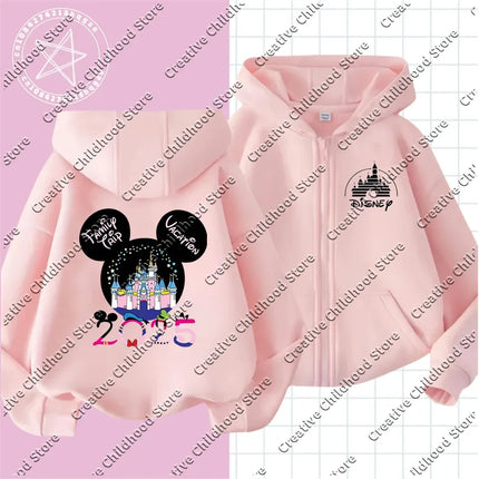 Fashion Disneyland Trip Clothes Caricature zipper Hoodie Children Top Cartoons Disney Kawaii 2025 Girl Clothes Boy Disney Kids