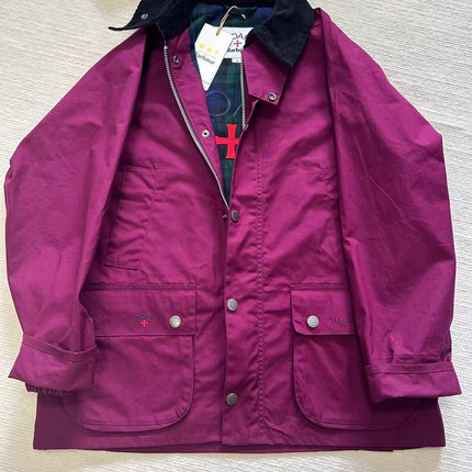 B@r Noah collaboration Bedale style burgundy wax-free jacket