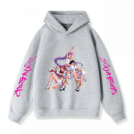 Gray Hoodies Trendy Casual Clothing Long Sleeve For Girls Child K-pop Demon Hunters Clothing Toddler New Printing Hooded Tops