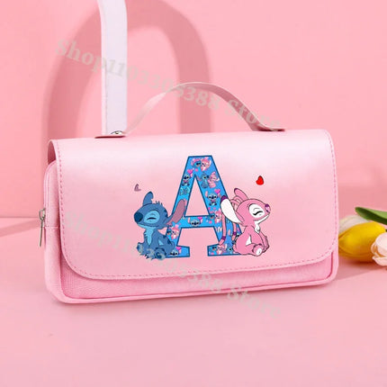 Disney Stitch Pencil Bags for Students Anime High-capacity Stationery Storage Box Boys Girls Letter A-Z Pen Bag School Supplies