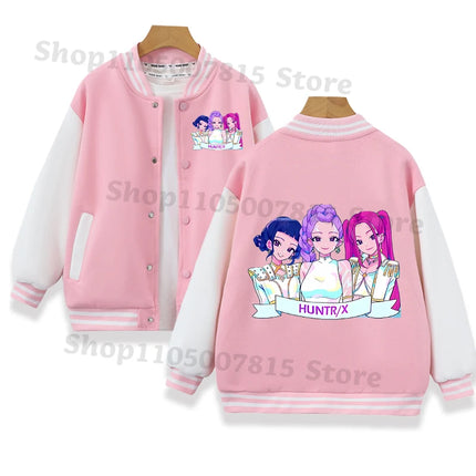 K-pop Demon Hunters Baseball Uniform for Children Anime Cartoon Fashion Jacket Boys Girls Spring Autumn Sweet Coat Kids Clothes