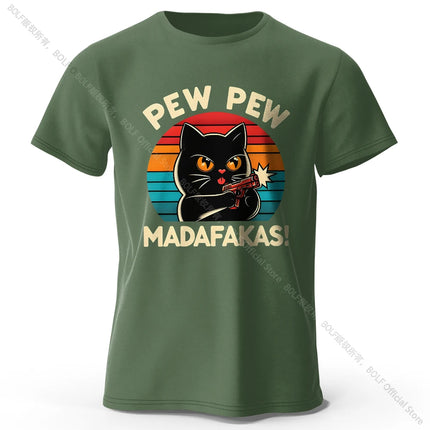 Cute Hand-Drawn Cat Doodle Print 100% Cotton T-Shirt, Ultra Soft Round Neck Short Sleeve Tee for Men & Women