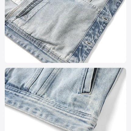 SIMWOOD 2025 Spring New Oversize 12.5oz Classical Denim Jackets Men Washed Vintage Casual Jacket