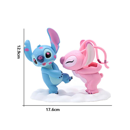Disney  Kawaii Lilo Stitch Action Figures Angel Lover Figurines Flocking Collection Model Statue Doll Kid Surprise Gift