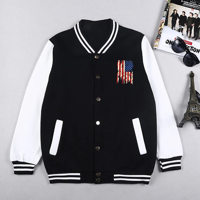 American Flag Graphic Print Men Loose Baseball Jersey Sporty Fashion&Accessories S-5Xl High Street Clothes & Accessories